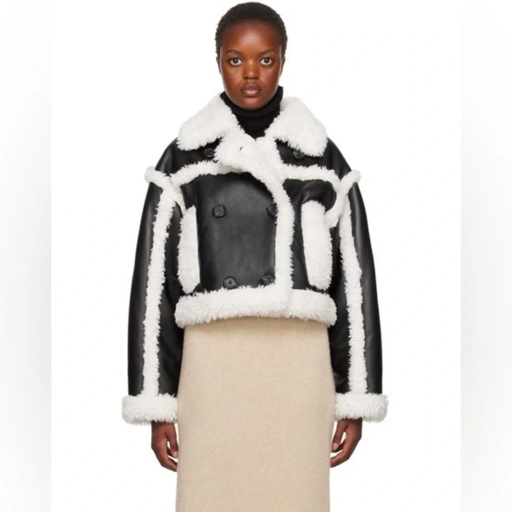 Stand Studio Women's Black & Off-white Kristy Faux-shearling Jacket size medium